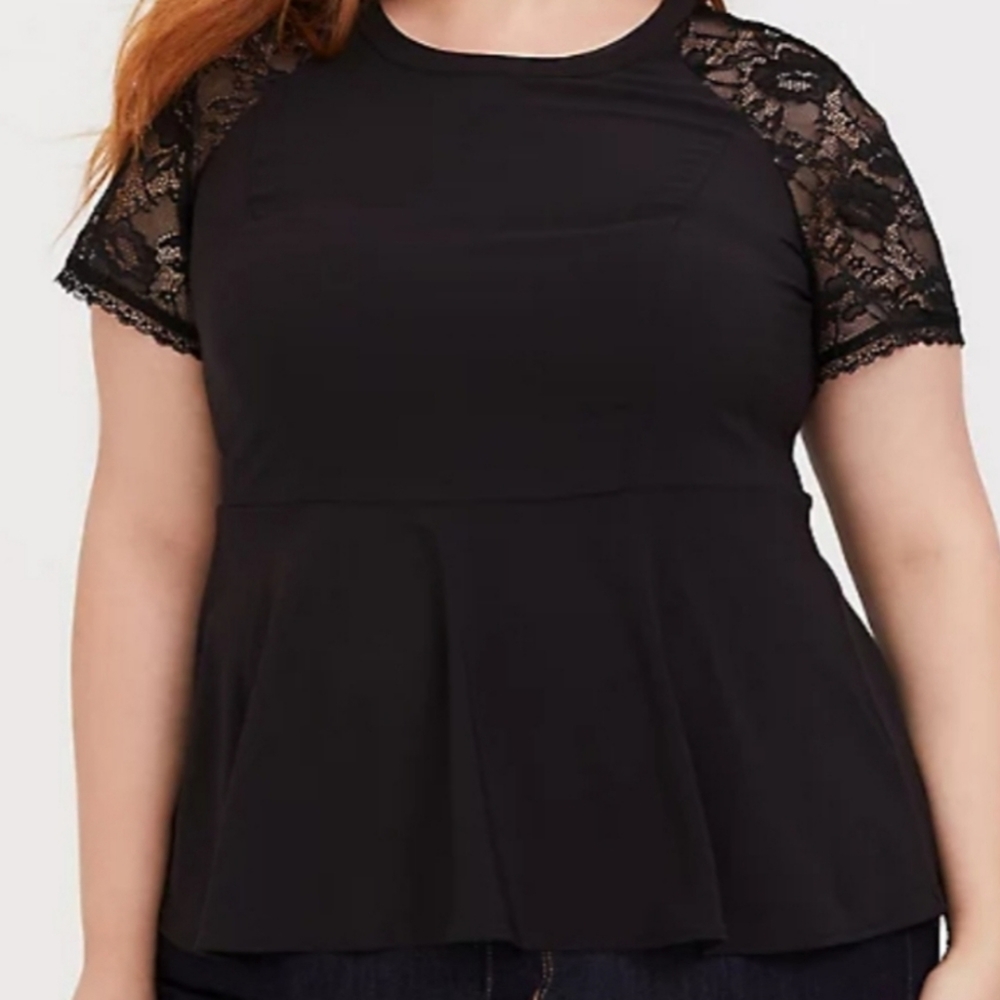 Torrid Peplum Blouse with Lace Sleeves